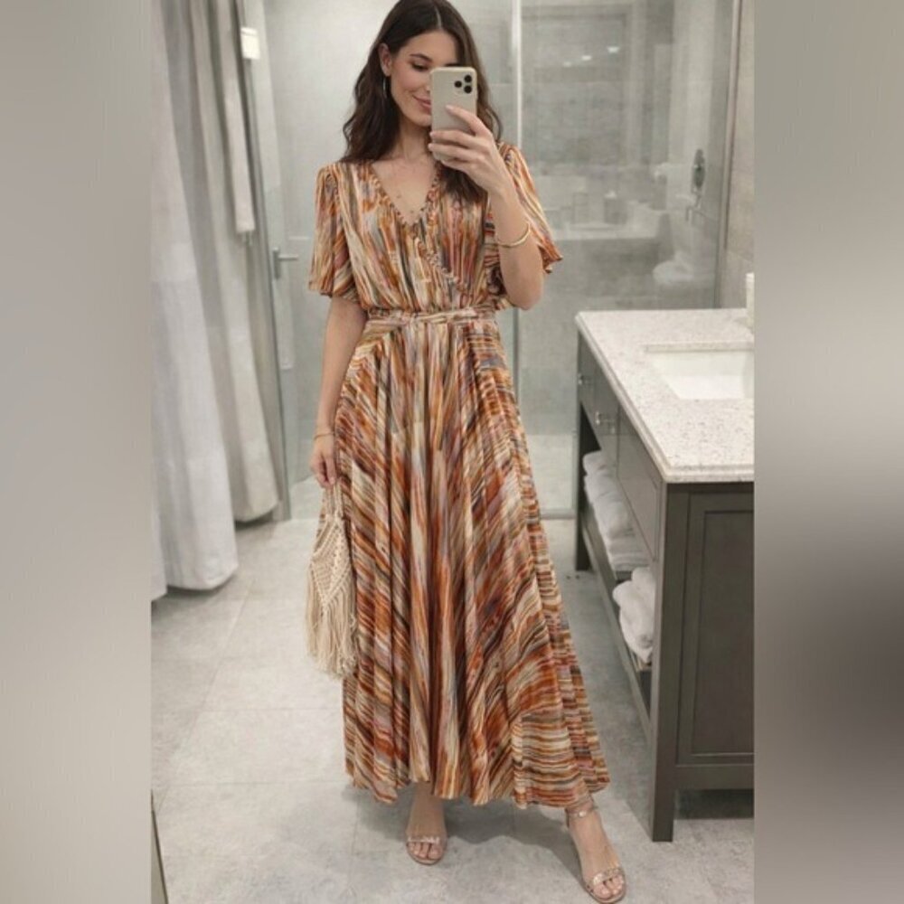 Soft Surroundings Cyra Dress Painted Stripe Asymmetrical Hem Midi Size Medium